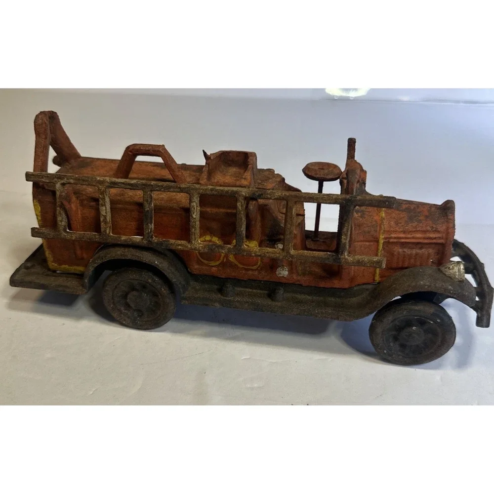 Vintage Fire Truck-Cast Iron Hook & Ladder w/ Ladder Patina